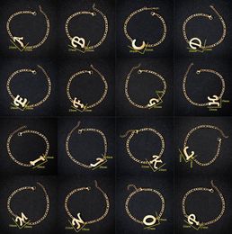 Silver Gold Figaro Chain 26 Letters Bracelet Fashion Stainless Steel Initials Bracelet Anklet for Men Women