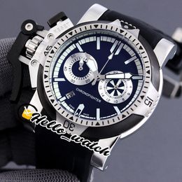 Neue Chronofighter-Armbanduhr für den linken Zeiger, schwarzes Zifferblatt, Quarz-Chronograph, Herrenuhr, Stahlgehäuse, schwarzes Kautschukarmband, Stoppuhr, Sportuhren HWGM Hello_Watch