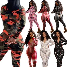 Plus size 2XL Women sleepwear jumpsuits sexy deep V bodysuits stripe print Rompers casual nightclothes overalls home wear Leggings 4247