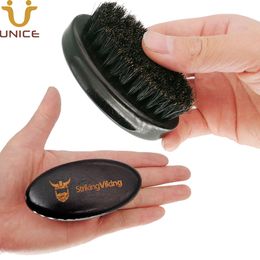 Unique Design MOQ 100 PCS OEM Customized LOGO Mini Oval Beard Brush with Boar Bristle Travel Pocket Brushes for Men Grooming