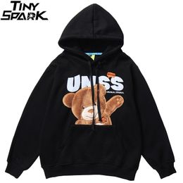 Autumn Hip Hop Hoodie Streetwear Hairy Bear Men Harajuku Hoodie Sweatshirt Black Loose Hooded Pullover Cotton Fleece Winter 201113