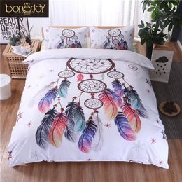 Bonenjoy White Bedding Set King Size Quilt Cover Feather Print For Girls Used Single Bed Linen Duvet Cover Queen 201210
