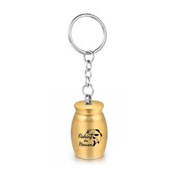 16x25mm 5 Color Aluminum Alloy Memorial Urn Cremation Urn Keychain For Ashes Women Men Mini Funeral Jar -Fishing in Heaven