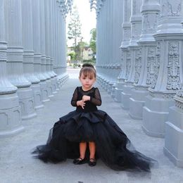 New Long Sleeves Girls Pageant Dresses Black High Low Mother And Girl Dress Flower Girl Dresses For Teens Formal Holy Communion Gown