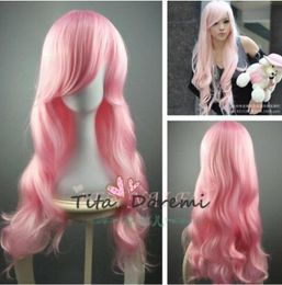 Halloween Wig Costume Woman Curly Pink Lange Cosplay Heat Resistant Hair