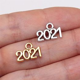 In Stock 2021 Numbers Multicolor Necklace Pendant 14*10mm Pendants Decorations Ancient Silver Alloy Jewellery Accessories Wholesale