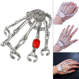 Punk Nightclub Finger Ring for Men Skeleton Skull Bone Hand Bracelets Bangles Christmas Halloween Gift w-00441