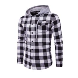 Man Tops Plaid Shirts Male Wear Slim Full Sleeve Man Casual Shirts Street Mens Pocket Wearing Smart Casual Shirts Hoodie Tops LJ200925