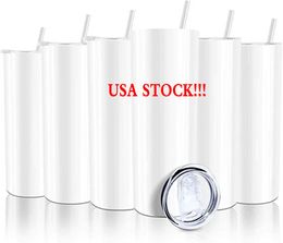 -USA Warehouse Schnelles Schiff 50pc/Box 20oz Blanks Weißer Sublimation Tassen Wasserflaschen Getränke Edelstahl Tumbler mit Plastikstroh und Deckel