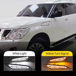 2PCS For Nissan Patrol 2014 - 2020 LED DRL Side Fender Lights Daytime Running Lights With Yellow Turn Signal Lamp