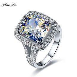 AINOUSHI Luxury 4 Carat Cushion Cut Women Wedding Ring Solid 925 Sterling Silver Jewellery Engagement Wedding Halo Rings Y200107