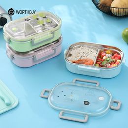 WORTHBUY Carton For Kids Japanese 304 Stainless Steel Leak-Proof Children Bento Lunch Food Container Box Y200429