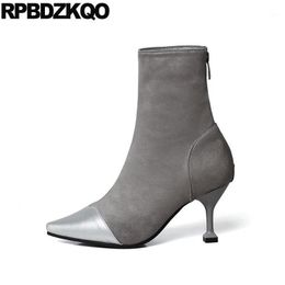 Boots High Heel Ankle Plus Size Grey Plush Sexy Designer Shoes Stiletto 9 Suede Women Winter 2021 Pointed Toe 13 45 Big 12 441