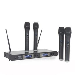 Dual 4 Channel LED WIRELESS Microphone System with 4 CORDLESS MIC for KTV Family Entertainment