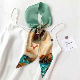 Women Summer Silk Scarf 2022 Print Female Foulard Hijab Scarfs Lady Beach Cover-ups Scarves Wraps Neck Headband Shawl girl Y220228