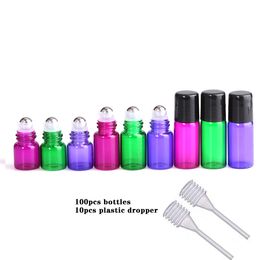 2ML dropper bottle Colroful Mini Refillable Glass Roller Ball Bottles, Roll-on Vials for Essential Oil Aromatherapy Perfumes