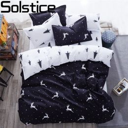 Solstice Cartoon Christmas Tree Elk Bedclothes Simple Fashion Geometric Stripes Bed Sheet Duvet Cover Sets 3/4pcs Bedding Set LJ201127