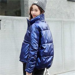 Mid-length cotton clothing, windproof and warm, zipper, mid-length, versatile, comfortable bread bright surface 211216