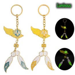 Keychains Genshin Impact Barbatos Venti Keychain Waist Ornaments Cosplay Costume Props Metal Alloy Key Ring Accessories Gifts