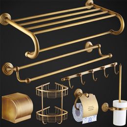 Solid Bathroom Accessories Set Wall Mounted Products Brass Brushed Antique Bath Hardware Sets Wall Mounted Bronze Oiled Brush LJ201209