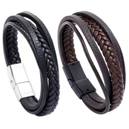 New Retro Multilayer Leather Wrap Bracelets Simple Fashion Mens Cuff Bangle Braided Wristbands Jewellery Christmas gift