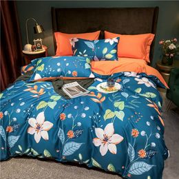 60s Egyptian Cotton Bedding set Tropical Leaves Flowers Duvet cover set Silky Soft Queen King Bed sheet Quilt Cover Pillowcases LJ201127