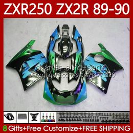 Motorcycle Bodys For KAWASAKI NINJA ZX2R ZXR250 ZX 2R 2 R R250 ZXR 250 89-98 Bodywork 84No.23 ZX2 R ZX-2R ZXR-250 Black Green 89 90 ZX-R250 1989 1990 Full Fairing Kit