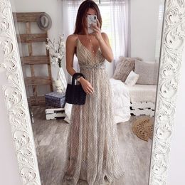 Affogatoo Sexy v neck backless summer pink dress women Elegant lace evening maxi dresses female Holiday long party dress ladies H1210