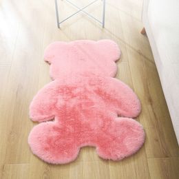 Cartoon Bear Carpet Fluffy Hairy rabbit fur Carpet Children Kids Room Plush Artificial Wool Mat Chair Cushion 201212