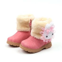 Girls Winter Boots Warm Cotton Children Snow Fashion Kids Rubber with Cartoon Rabbit Princess Sweet Toddlers 21-30 211227