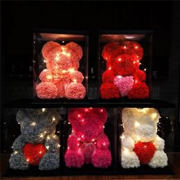 Led Fairy String Lights With 25cm Soap Foam Teddi Bear Rose Flower Artificial Garland Home Christmas Wedding Party Decoration Y201020