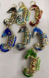 10pcs Lifelike Sway Cloisonne Enamel Seahorse Cute Charms DIY Earrings Bracelet Necklace for Jewelry Making Keychain Pendants Copper Accessories