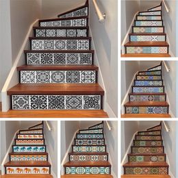 yazi 6PCS Removable Step Self-Adhesive Stairs Sticker Ceramic Tiles PVC Stair Wallpaper Decal Vinyl Stairway Decor 18x100CM 201201