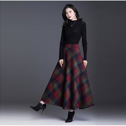 Long Plaid Skirts For Women Warm Wool Elegant High Elastic Waist Office Lady Skirt Spring Female Clothing Plus Size 3XL T200324