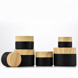50pcs lot High-grade cosmetic bottle wood cover frosted blackglass jars for cosmetic packaging 5G 10G 15G 20G 30G 50G 0.5 oz 1oz