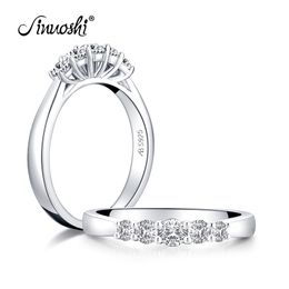 AINUOSHI 5 Stones Row Drill Wedding Band Ring 925 Sterling Silver Rings Simulated Diamond Engagement Wedding Band Rings Jewelry Y200106