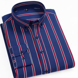 Long Sleeve Men's Elastic Striped Dress Shirt Button-down Collar Business Regular Fit Soft Non-iron Smart Casual Shirt C1210