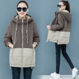 Ladies winter lamb wool coat New Hooded Cotton clothing female Korean fashion clothing Thicken splice Down jacket coats 3XL 4XL 201110