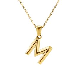 Gold 26 initial letters capital A to Z Alphabet pendant Stainless Steel diamond cut Customised Personalised name charm necklace for couple lovers with chain