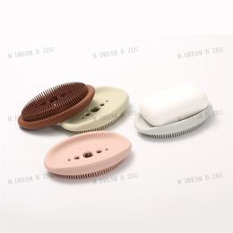 Silicone Soap Dish Storage Holder Multicolor Drain Laundry Cleaning Brush 2 In 1 Soap Dishes Anti Skid Soap Box Bathroom Supply