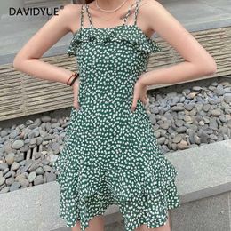 Casual Dresses Summer Dress Women Streetwear Sexy Ruffle Elegant Mini Party Sleeveless Floral Green Vestidos Korean Beach1