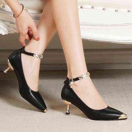 Dress Shoes Women Dress Shoes Med Heels Pumps Pointed Toe Gold Heeled Office Party Shoes Crystal Ankle Strap Ladies Shoe Zapatos mujer 8414N 220309