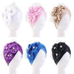 Flowers Beaded Beanies Cap Fashion African Muslim Women's Pleated Bonnet Party Wedding Top hats New Female Headwear