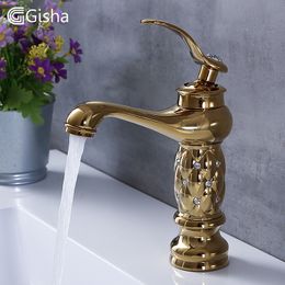 Gisha Bathroom Basin Faucets Classic Brass Diamond Faucet Single Handle And Cold Tap Gold Crystal Mixer Washbasin Faucets T2003312