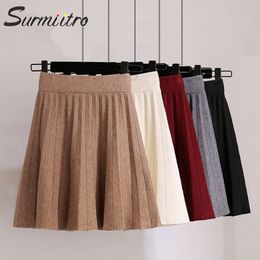 Surmiitro Knitted Pleated Mini Skirts Women 2020 Autumn Winter Casual Ladies Elastic High Waist Korean A Line Skirt Female Y200704
