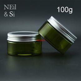 100g Plastic Green Jar with metal cap cream lotion container bath salt packaging jar body scrub cosmetic pack 20pcsshipping