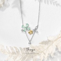 Thaya Authentic 100% S925 Sterling Silver Sun Flower Necklace Charms Chain Cubic Zircon Necklaces For Women Gift Fine Jewellery Q0531