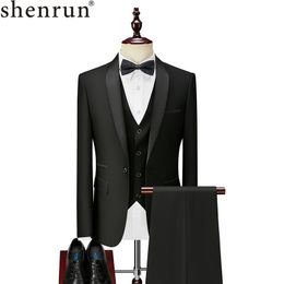 Shenrun Men Tuxedo Suit Slim Fit Shawl Lapel Fashion Formal Wedding Suits Groom Host Stage Business Party Banquet Costume Black 201105