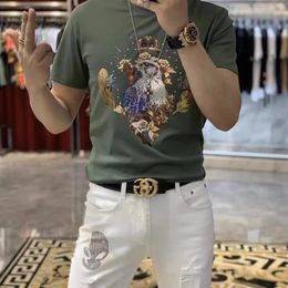 Men's T-Shirts Mercerized Cotton Western Style Summer New Fashion Brand Colourful Laser Luxury Baroque Eagle Rhinestone Tees Male Top Green Black White M-4XL