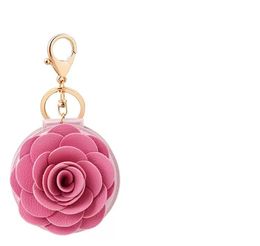 2022 New Women Gifts Cute Make Up Mirror Elegant women mirror Rose Leather Key Chain Car Keychain Key Ring Bag Purse Charm